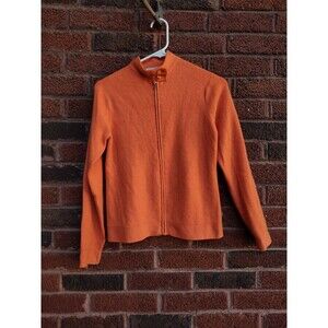 Kinross Cashmere Full Zip Sweater Orange Size Small Mock Neck Quiet Luxury